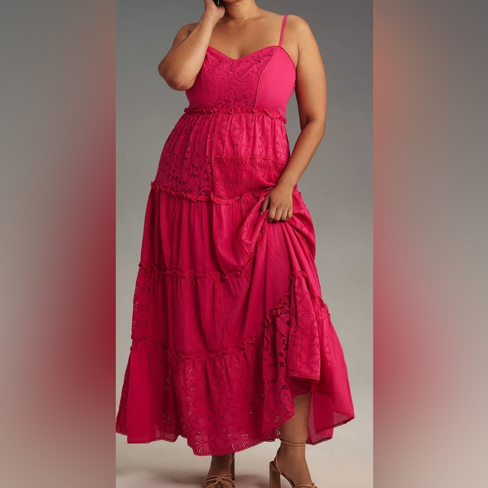 NEW Bhanuni by Jyoti Sleeveless Patchwork Lace Tiered Midi Dress